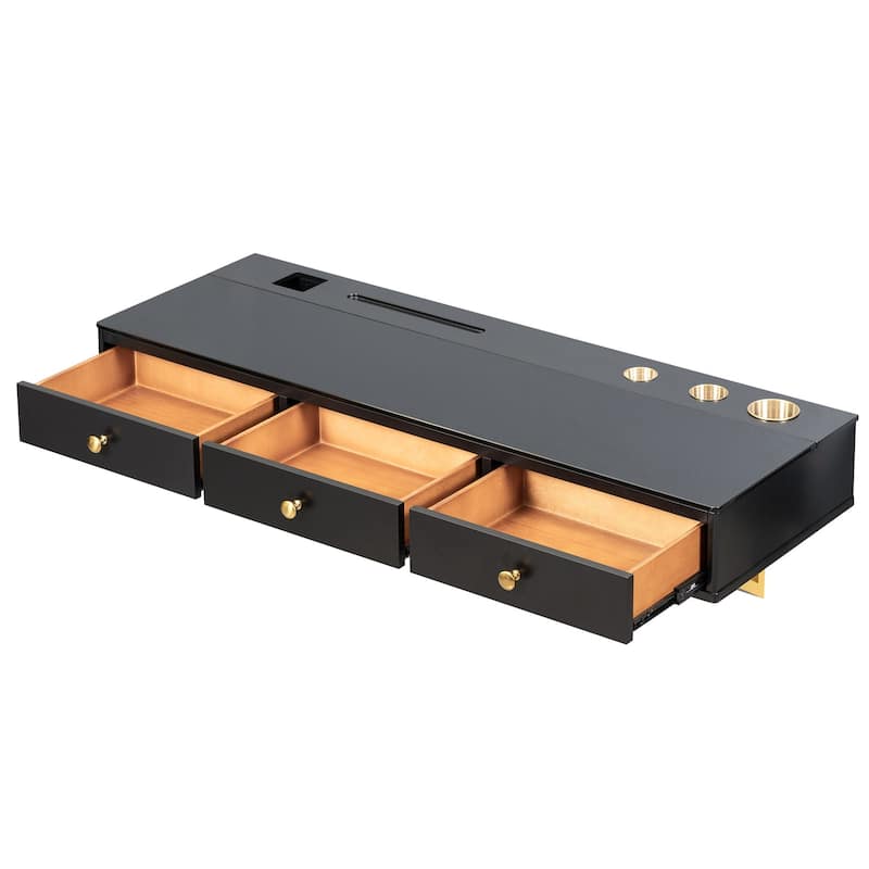 47" Multi-Purpose Black and Golden Floating Shelf Vanity Table with Drawer