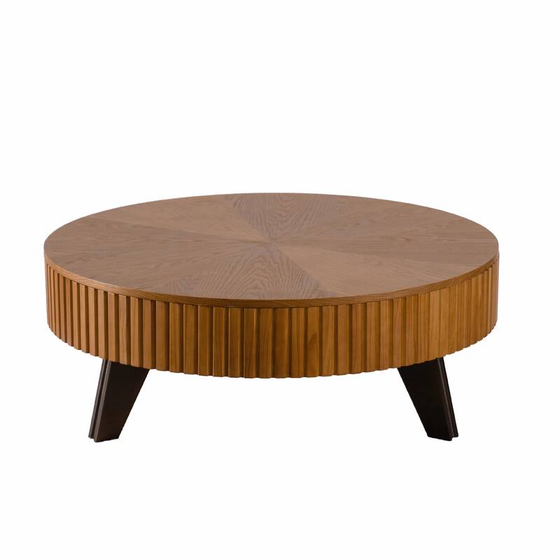 Retro Round Coffee Table with Storage