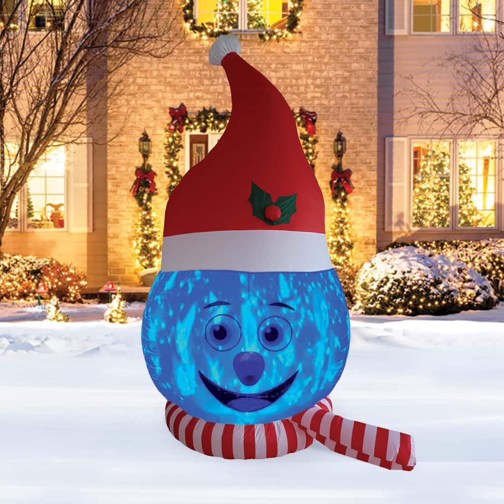 A Holiday Company Snowman Head with Blue Shimmer Light, 8 ft Tall, Multi