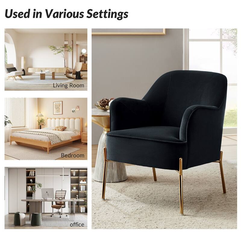 Nora Modern Velvet Accent Chair with Golden Metal Legs Set of 2 by HULALA HOME