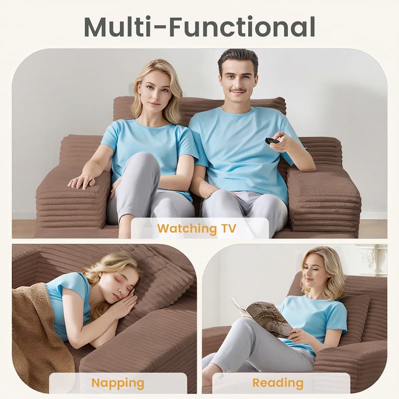 67" Oversized Chaise Lounge Chair Sofa Bed With Corduroy Upholstery, Large Corduroy Floor Sofa With Pillows