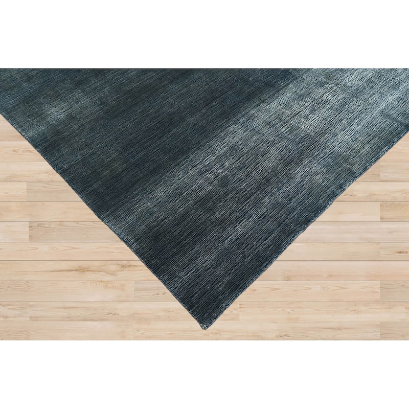 Hand Knotted Textured Blue,Gray Tibetan Wool Modern Oriental Area Rug - 6' 6'' x 9' 7''