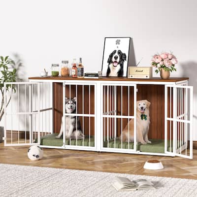 VEIKOUS Large Countertop Dog Crate Furniture, Metal Dog Cage with Adjustable Divider