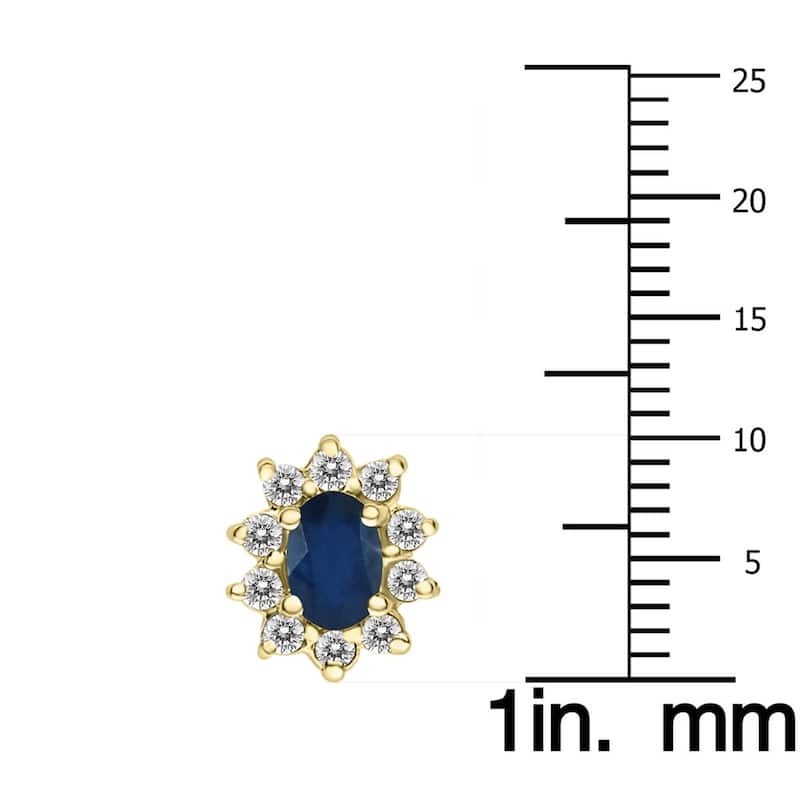Marquee Oval Shape Sapphire and Diamond Flower Earrings in 14K Yellow Gold
