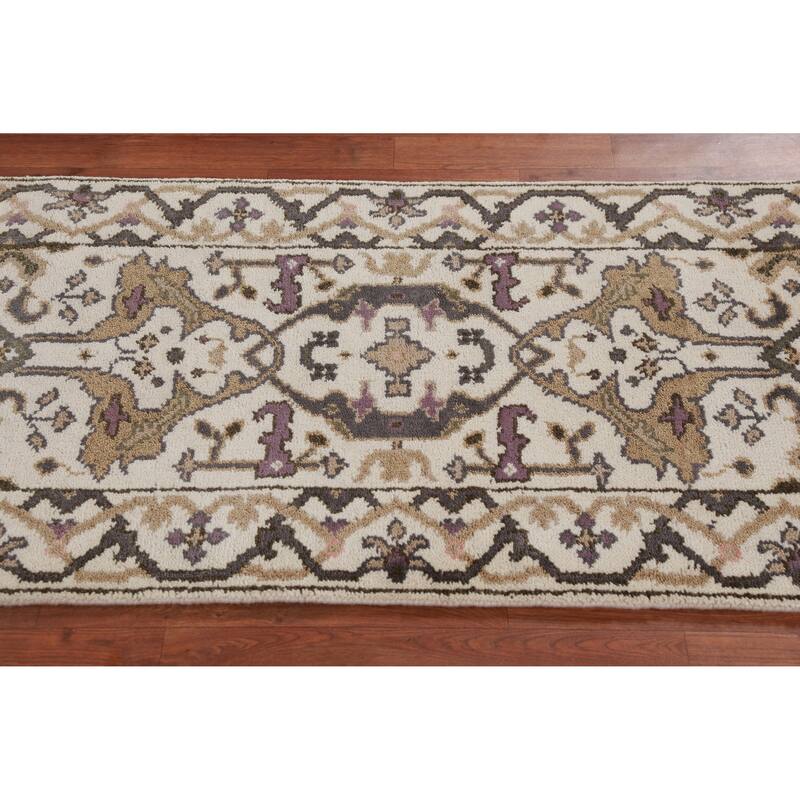 All-Over Ivory Oushak Oriental Runner Rug Handmade Wool Carpet - 2'6" x 7'11"
