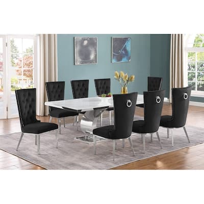 Best Quality Furniture D432/3-SC330-7 Dining Set with 87" White Marble Top