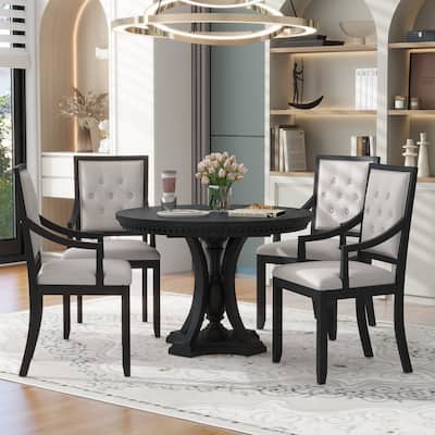 5-piece Dining Set Extendable Round Table and 4 Chairs