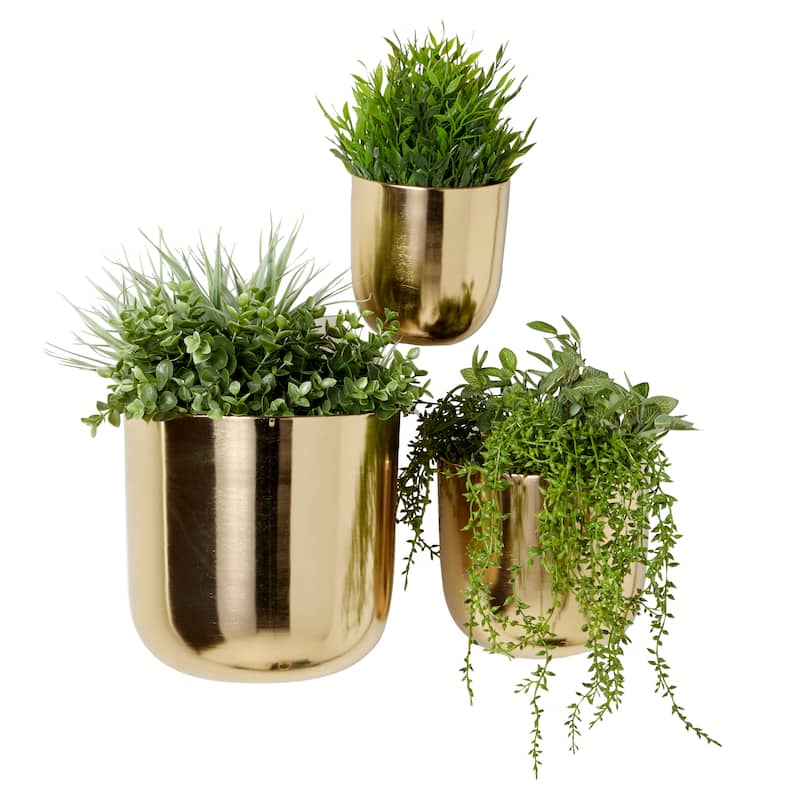 Metal Indoor Outdoor Floating Wall Planter - Set of 3 Gold, Silver, Black, White - Roche River Decor
