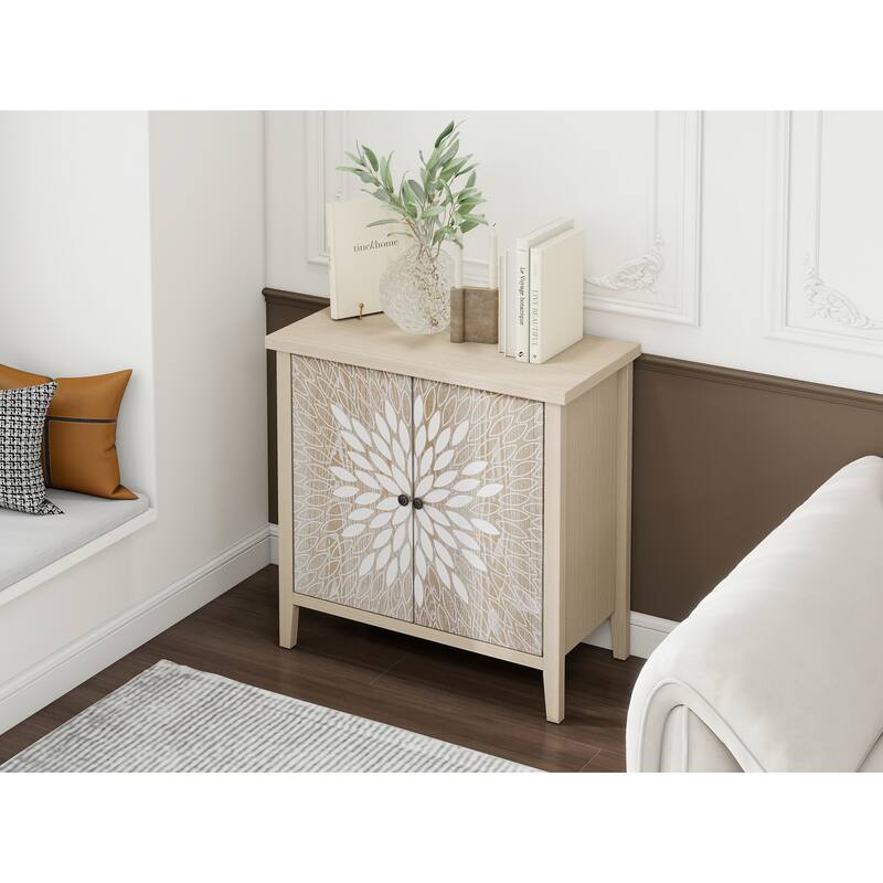 2-Door Carved Storage Cabinet with Adjustable shelf, Accent Furniture for Living Room, Hallway, Kitchen