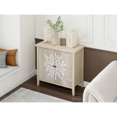 Wood Accent Cabinet with Carved Doors, Classic Storage Cabinet with Adjustable Shelves & Anti-Tip Safety Device