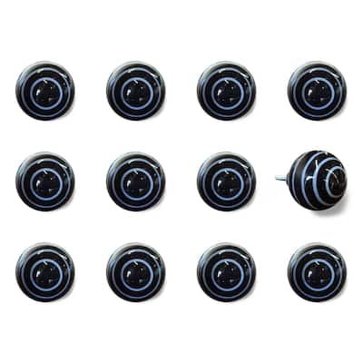 12 Pack Ceramic Drawer Knobs Round Flower Cabinet Pulls for Living Room or Bedroom Decor - 1.5” x 1.5” x 1.5”