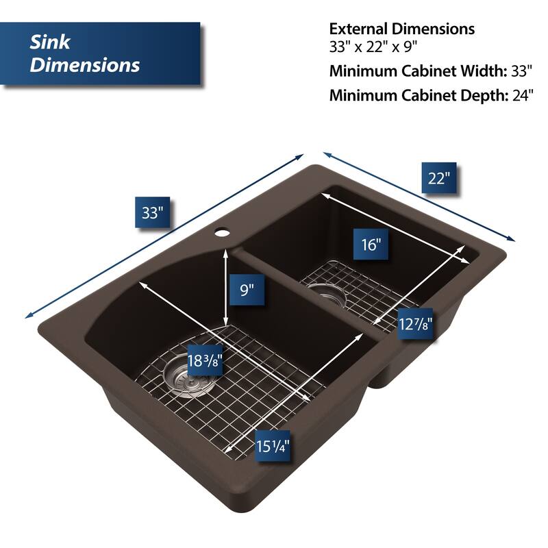 Karran Drop-In Quartz 33 in. 1-Hole 60/40 Double Bowl Kitchen Sink Kit