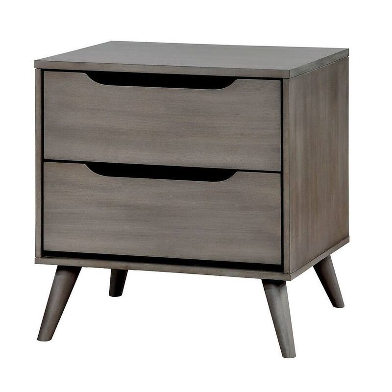 1pc Nightstand Solid wood Round Tapered Legs 2-Drawers Bedside Table