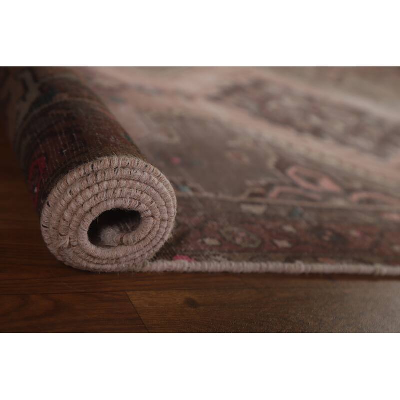 Hand Knotted Oriental 100% Wool Carpet Traditional Geometric Pink Hamedan Runner Rug - 9' 7'' X 3' 3''