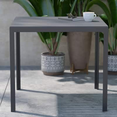 Indoor/Outdoor Commercial Steel Patio Table with Poly Resin Slatted Top - 31.5"W x 31.5"D x 28.75"H