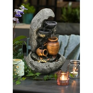 Cascading Bowls & Jugs Tabletop Fountain With Warm White LED Lights