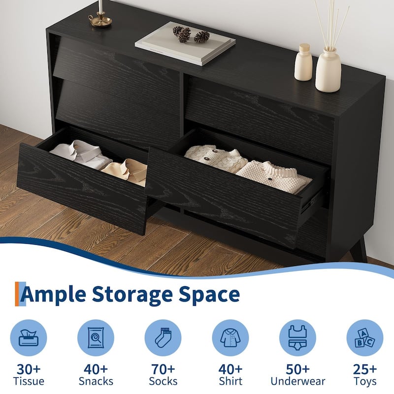 6-Drawer Dresser for Bedroom, 47.2" Wide Wooden Chest with Bevel Design, Mid-Century Vintage TV Stand
