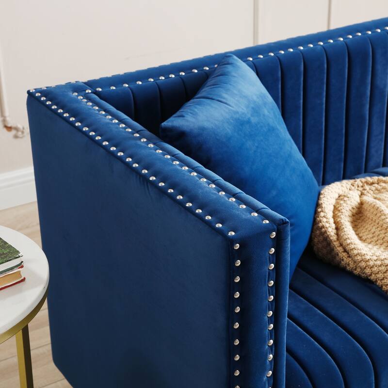100.8'' Modern Velvet Corner 6 Seater Sectional Sofa with 4 Pillows and Vertical Channel Tufting, for Living Room