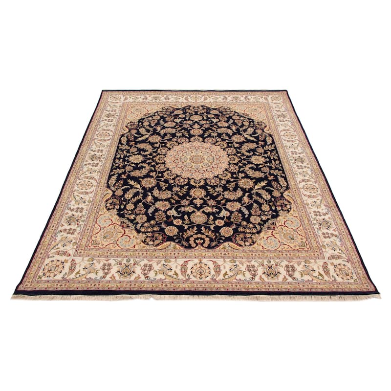ECARPETGALLERY Hand-knotted Nain Dark Navy Silk, Wool Rug - 7'8 x 10'2
