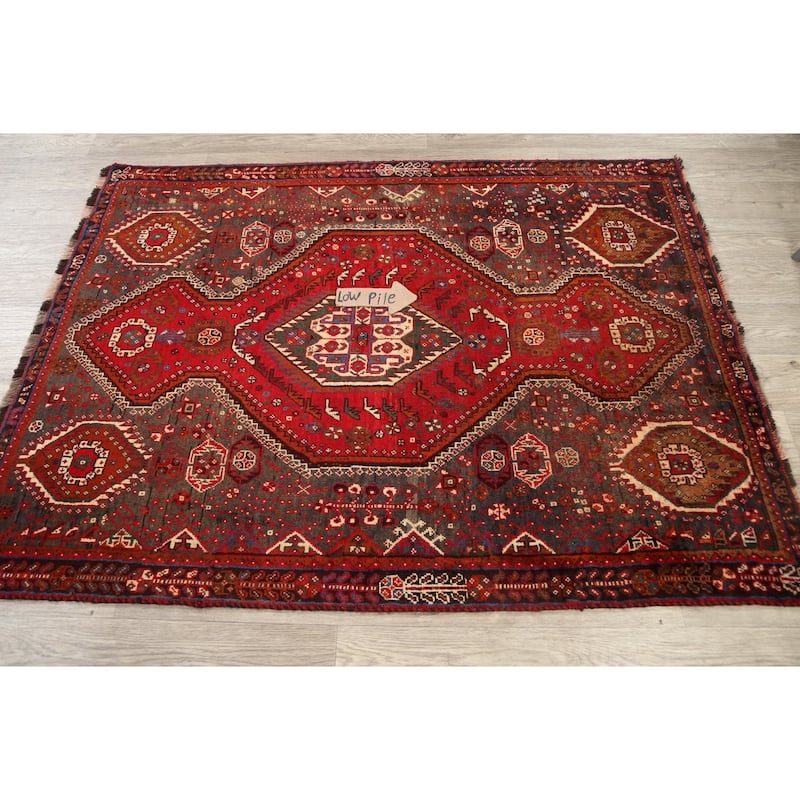 Geometric Shiraz Persian Traditional Area Rug Handmade Wool Carpet - 3'11" x 5'3"