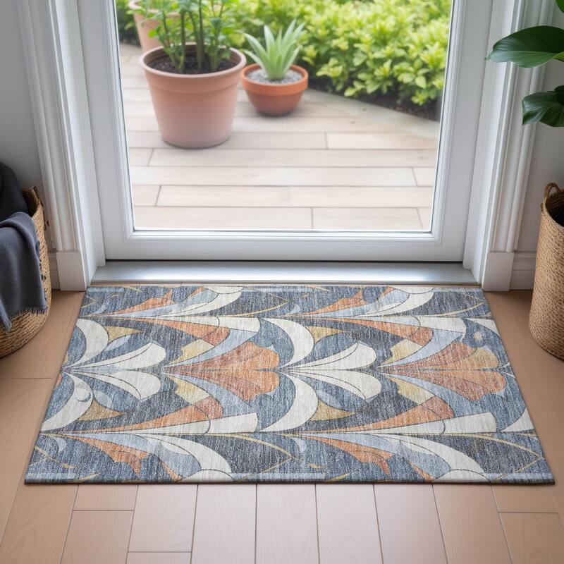 Machine Washable Indoor/Outdoor Modern Mosaic Chantille Rug