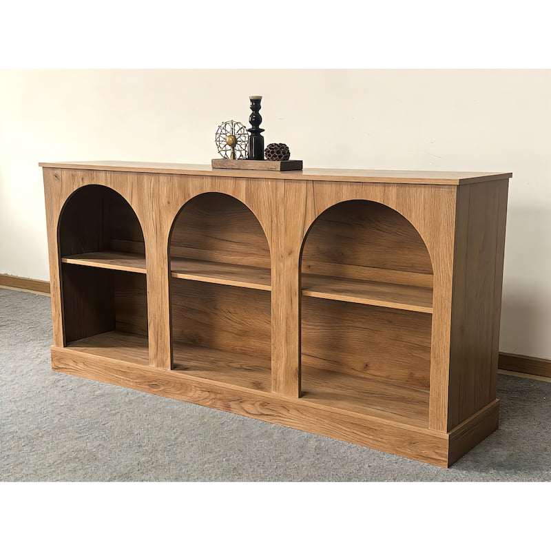 Farmhouse TV Stand for TVs Up to 65 Inches, Farmhouse Entertainment Center with Storage - Oak