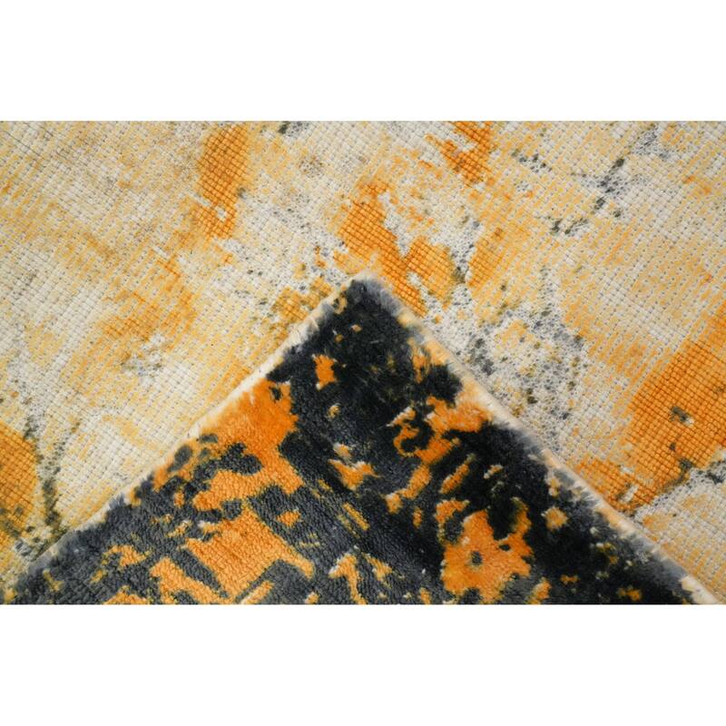 Hand Knotted Oriental Viscose Silk Carpet Modern Pictorial Multi-Colored Abstract Area Rug - 7' 8'' X 5' 7''