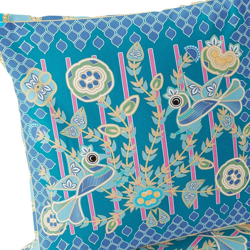 HomeRoots Set of Two 16" X 16" Blue and Green Peacock Blown Seam Floral Indoor Outdoor Throw Pillow - 16.00' X '16.00' X '5.00