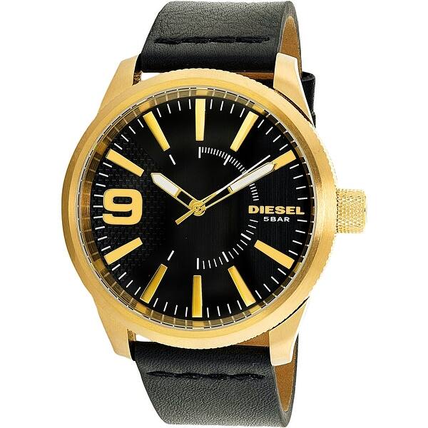 Shop Diesel Men S Rasp Black Leather Quartz Fashion Watch Overstock 18616914