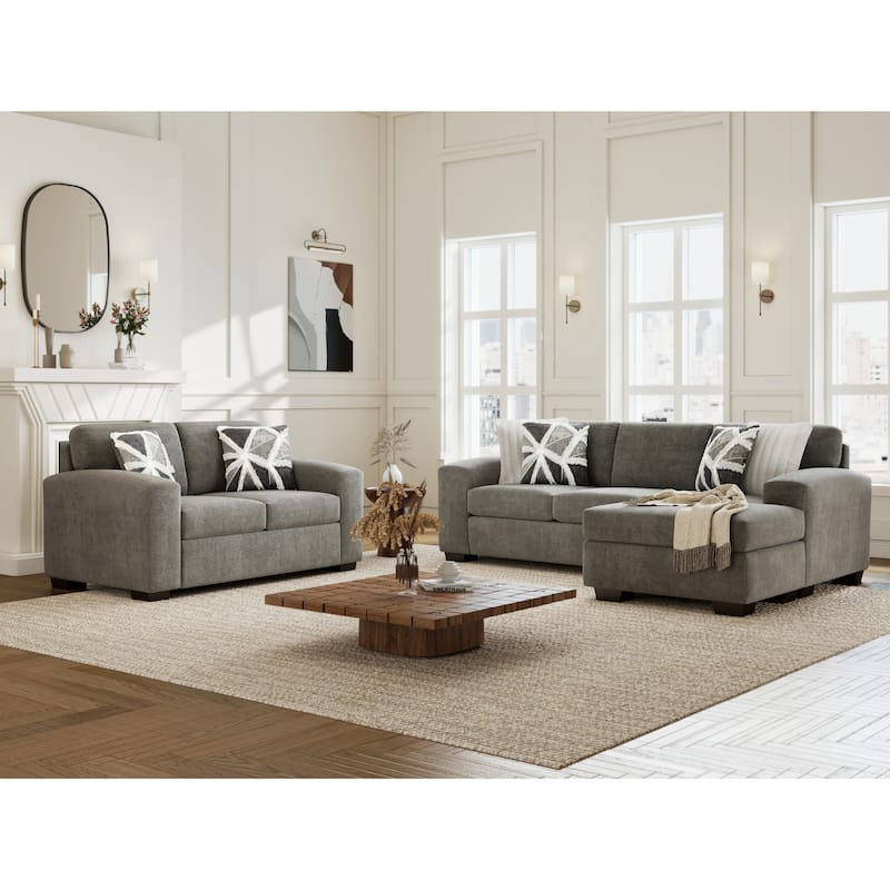 Roundhill Furniture Arden Living Room Sofa Set with Convertible Sofa Chaise and Loveseat, Posh Gray