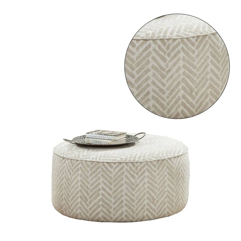 Chenille Upholstered Round Ottoman in Line Multi Finish