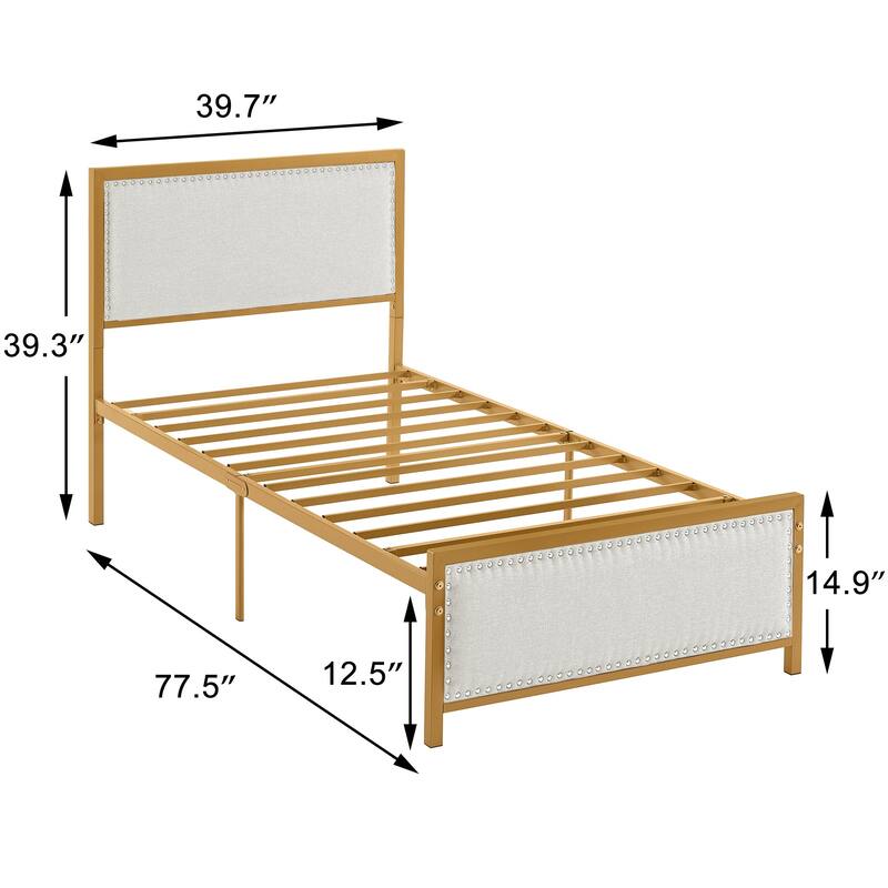 VECELO Upholstered Kids Bed with Headboard,Twin Size Bed Set of 2