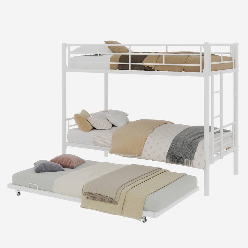 GDFStudio - Heavy-Duty Metal Twin over Twin Bunk Bed with Guardrail