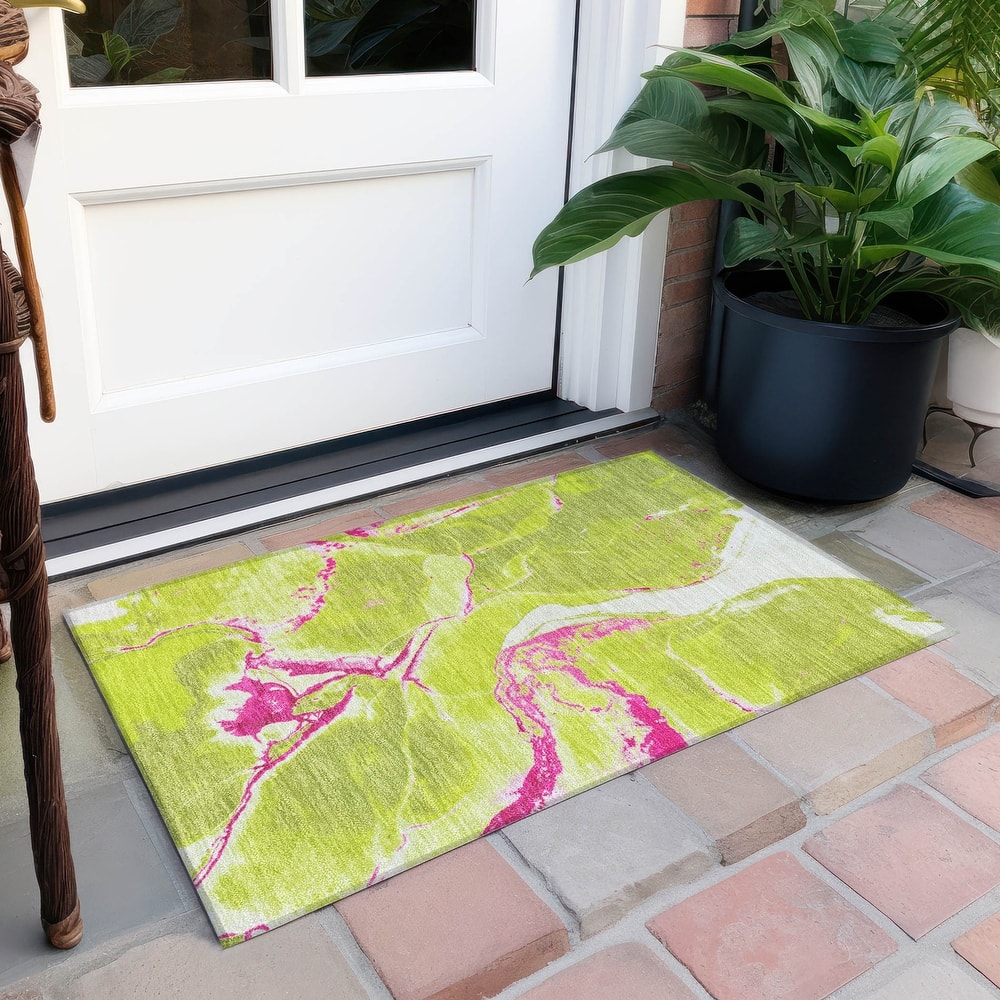 Machine Washable Indoor/ Outdoor Modern Abstract Chantille Rug