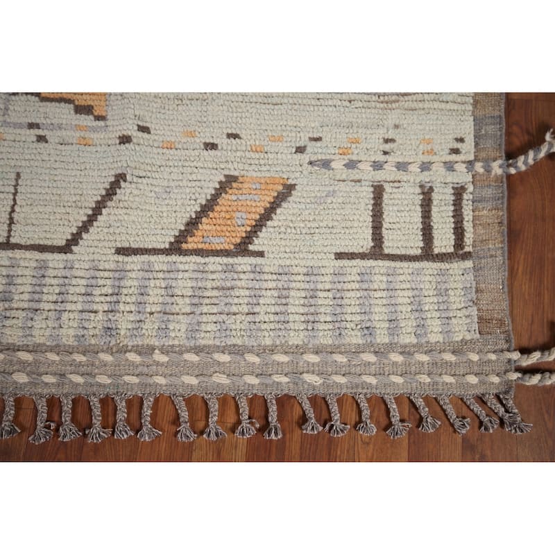 Modern Moroccan Abstract Area Rug Handmade Stripe Wool Carpet - 8'10"x 12'5"