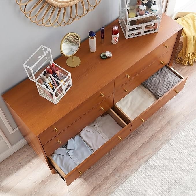 Mid Century Modern 6 Drawer Wood Dresser, Chest of Drawers, TV Stand