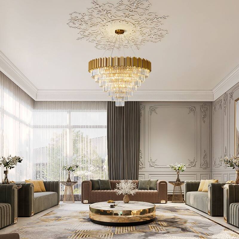 KAYLA Large Crystal Chandelier - 35.4"Modern 6-Tier 17-Light Chrome Ceiling Light, Luxury K9 Crystal