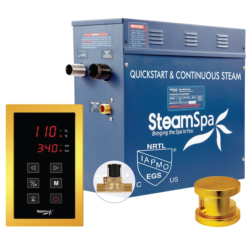 SteamSpa Oasis 6 KW QuickStart Acu-Steam Touch Panel Bath Generator Package with Built-in Auto Drain in Gold - Gold