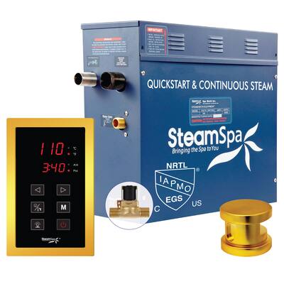 SteamSpa Oasis 7.5 KW QuickStart Acu-Steam Touch Panel Bath Generator Package with Built-in Auto Drain in Gold