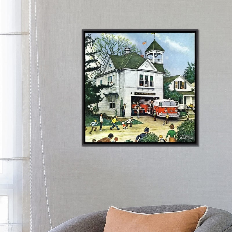 iCanvas "The New American LaFrance is Here (Firehouse)" by Norman Rockwell Framed