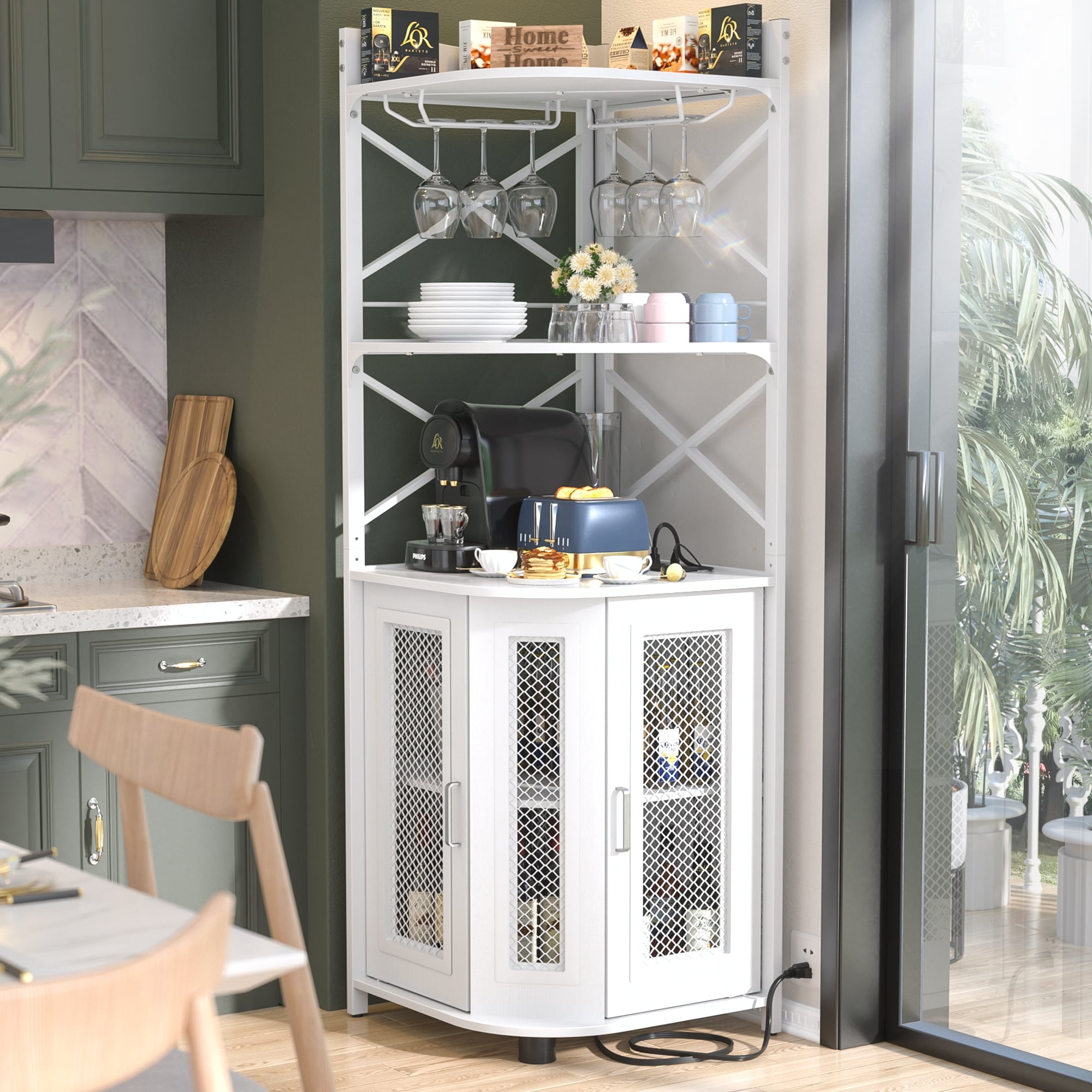 Sideboard Buffet with Charge Station Corner Bar Cabinet with Top Hutch