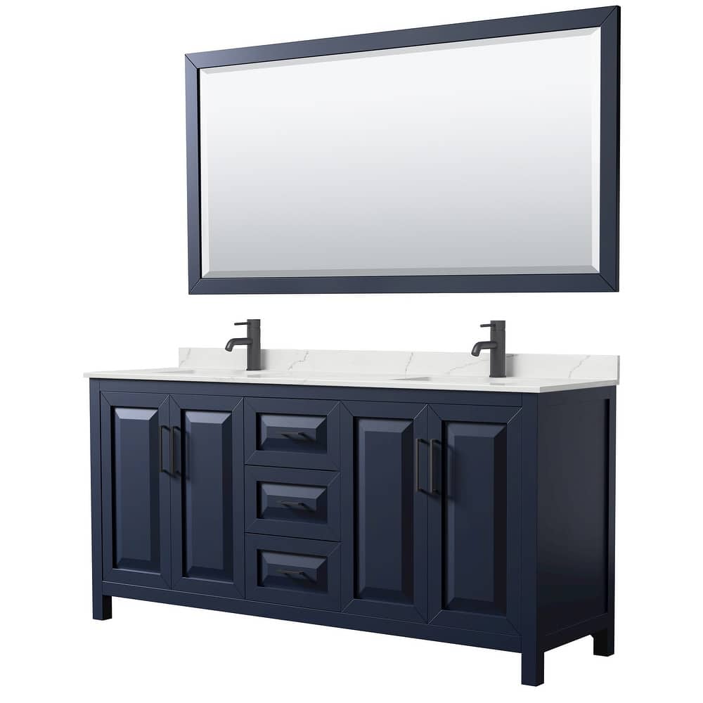 Daria 72-inch Double Vanity, Single Hole Quartz Top, 70-inch Mirror