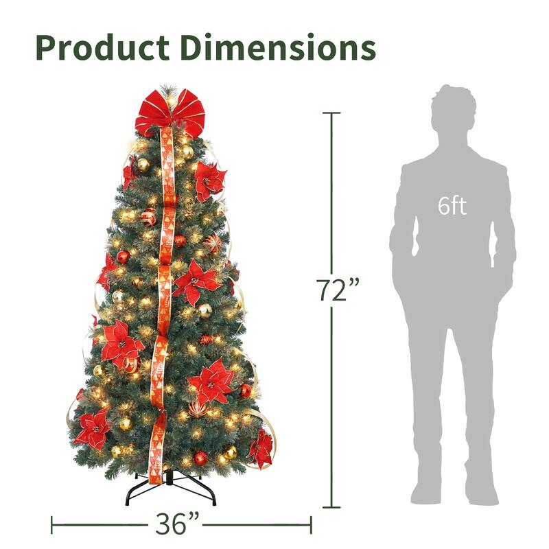 Puleo International 6' Pre-Lit Artificial Pop-Up Adorned Christmas Tree with 200 Incandescent Lights
