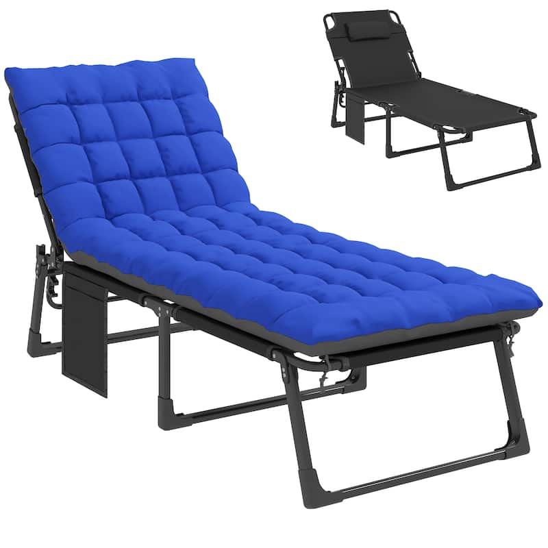 Outsunny Chaise Lounge Chair Outdoor, 5-Position Reclining Pool Lounge Chair with Cushion, Side Pocket, Headrest