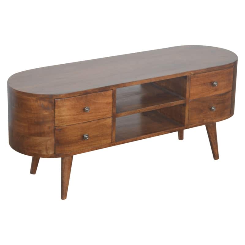 Artisan Furniture Solid Wood Chestnut Rounded Entertainment Unit, Brown with 4 Drawers And 2 Shelf