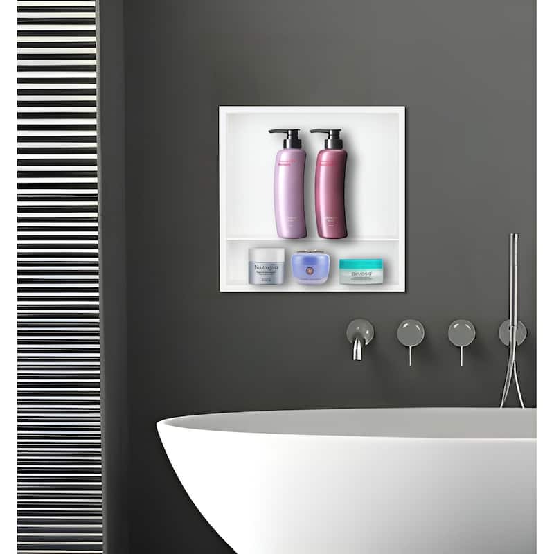 Stainless Steel 18 Gauge White Cream Layered Square Recessed Shower Niche - 12.6"x12.6"