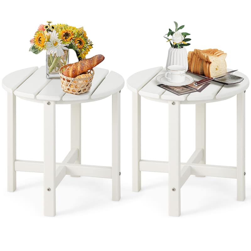 Gymax 2PCS 18''Adirondack Side Table Weather Resistant HDPE Garden - White