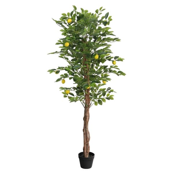 slide 2 of 10, vidaXL Artificial Lemon Tree with 3 Trunks Green 3.5"/47.2"/70.9" PP 70.9"