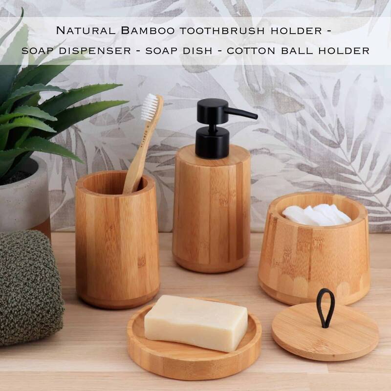 5-Piece Bathroom Accessory Set Bamboo Natural Decor