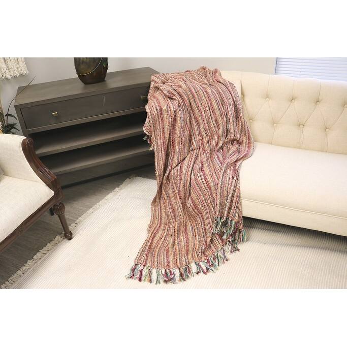 Home&Manor Handcrafted Wool & Cotton Throw Blanket Ember Bloom